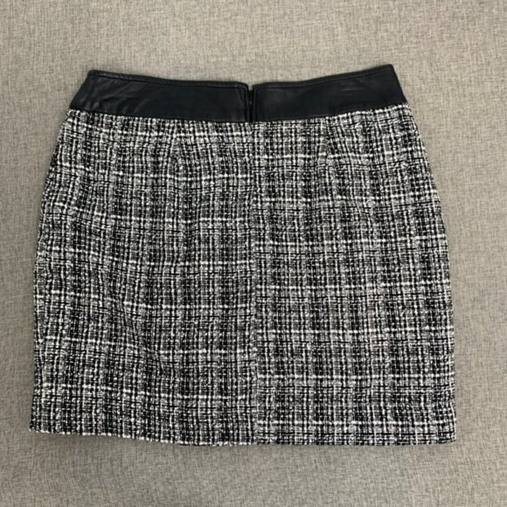 Outback Red Mini Skirt Black & White Size‎ 12 Tweed Knit Faux Leather Waist Trim - Picture 11 of 13